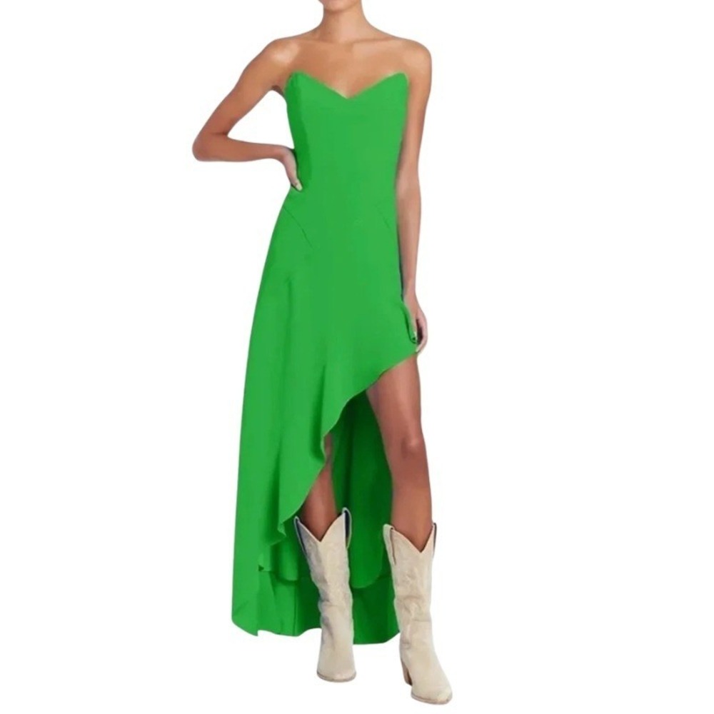 Amanda Uprichard Symone Dress in Green High Low Ruffle Hem Size‎ Large NWT